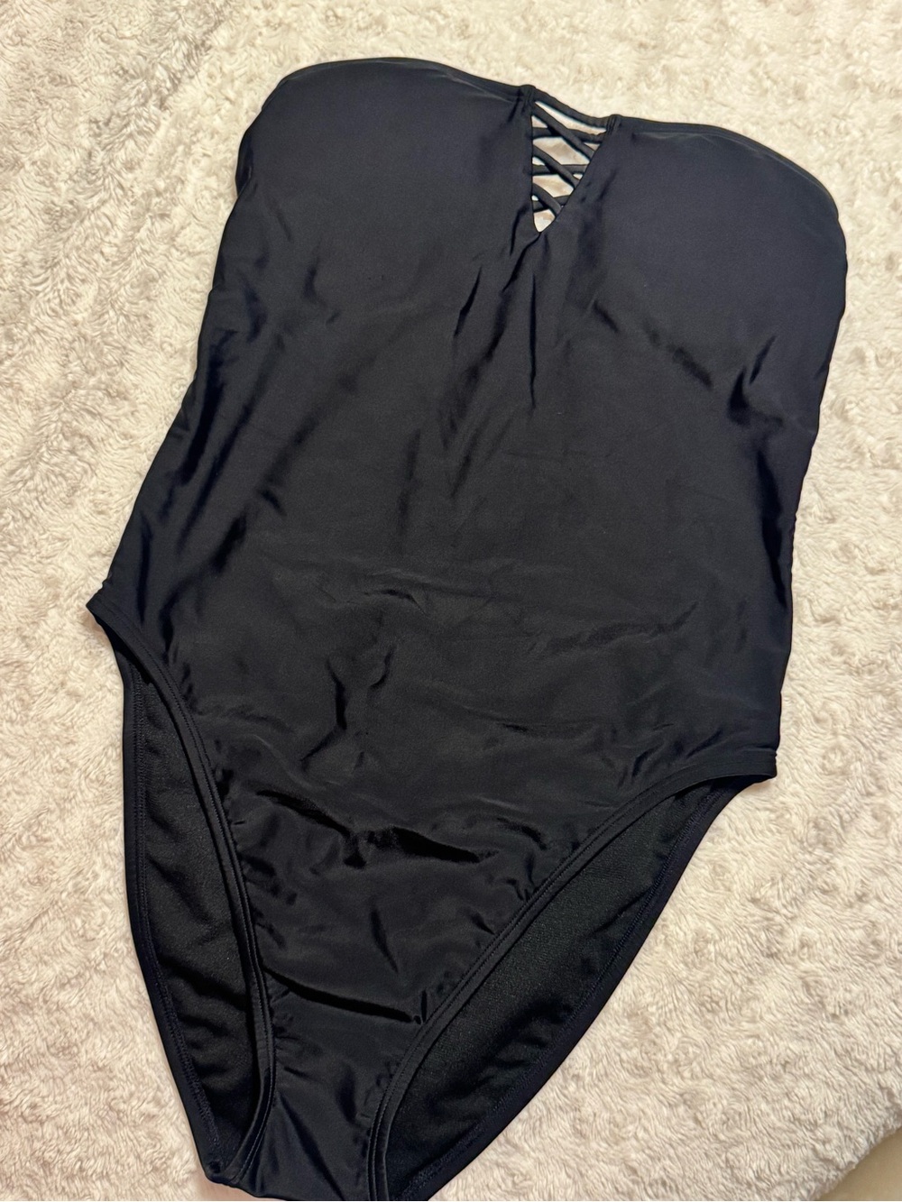Hollister Black Strapless One-Piece Swimsuit with Lattice Detail
Size M